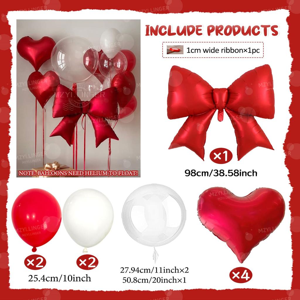Bow Balloon and Red Heart Balloon Set Transparent Bobo Balloon for Valentine's Day Proposal Wedding Romantic Birthday Decor