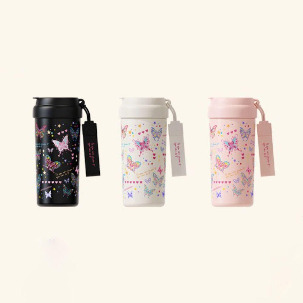 Kawaii 550ML Flask Tumbler Stainless Steel with Tea Strainer Water Cup Butterfly Vacuum Insulateds Cup
