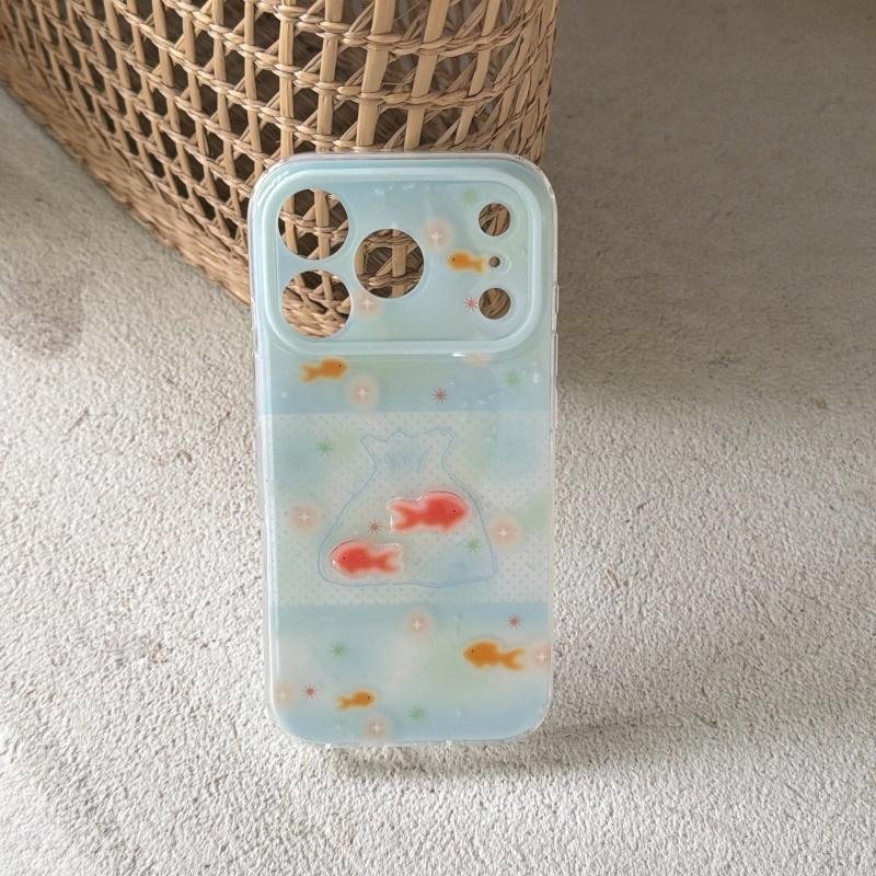 Blue Polka Dot Bubbles Goldfish 3D Case for iPhone 17 Pro Max 16 Pro 15 14 Full Cover Anti Drop Double Layer Protective Phone Cover
