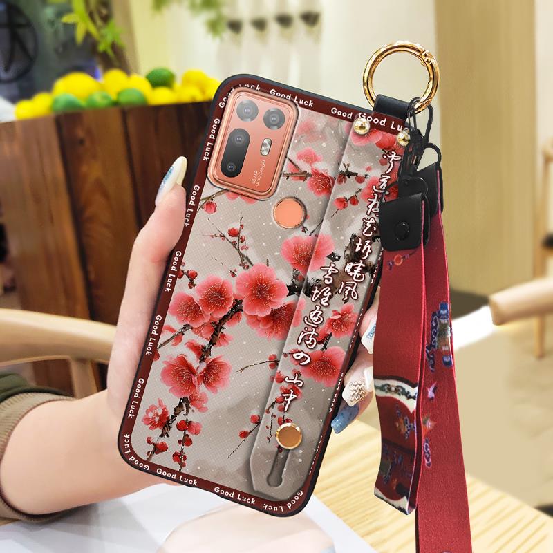 Lanyard Fashion Phone Case For HTC Desire 20 Plus/D20+ Kickstand Wristband Shockproof Waterproof Wrist Strap Silicone