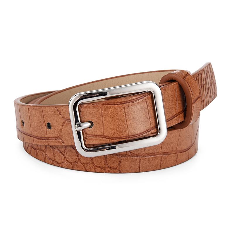 Belt Women'S Candy Color Crocodile Pattern Decorative Jeans Belt Simple Sun Buckle Casual Ladies Belt