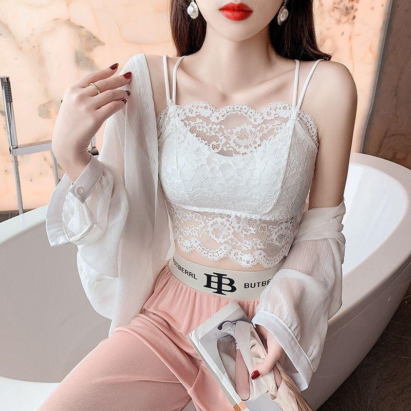 Women's Sexy Lace Camisole Tank Top with Chest Pad, Plus Size, Breathable for Summer, Outer and Inner Wear.