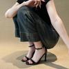 Fashion Sexy Open Toe High Heels Women 2025 Summer New Square Toe Slim Stiletto Ankle Strap Elegant Sandals