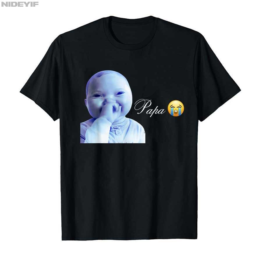 Funny AI Baby Holding Laugh Meme Viral Trend T-shirt For Men Women 100% Cotton T Shirts Short Sleeve Tops 1121-2