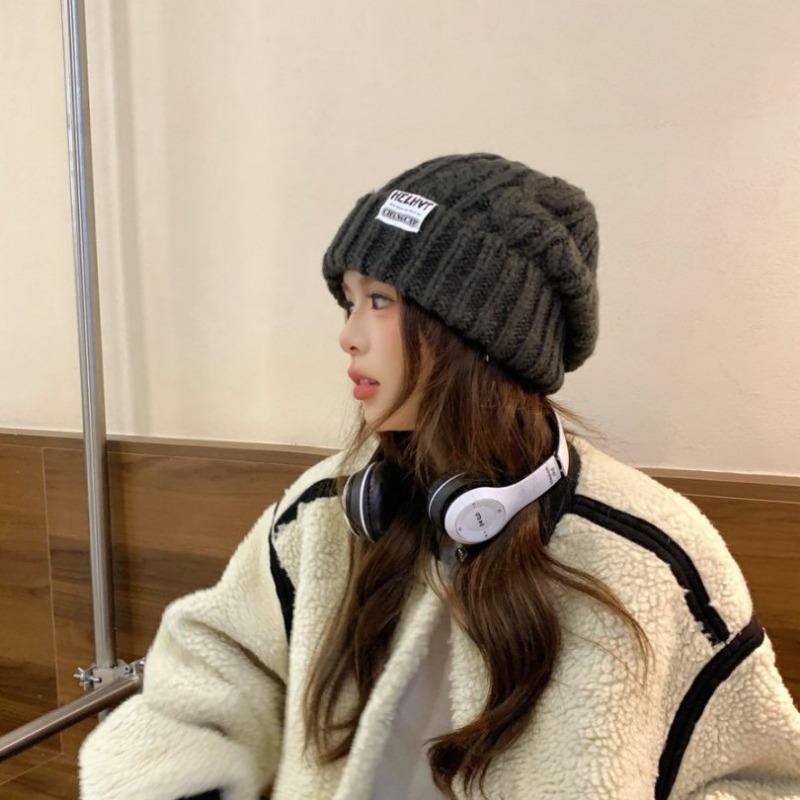Small Gray Wool Hat, Women's Autumn and Winter Warm Knitted Hat, Big Head Circumference, Ear Protectors, Headgear Tide
