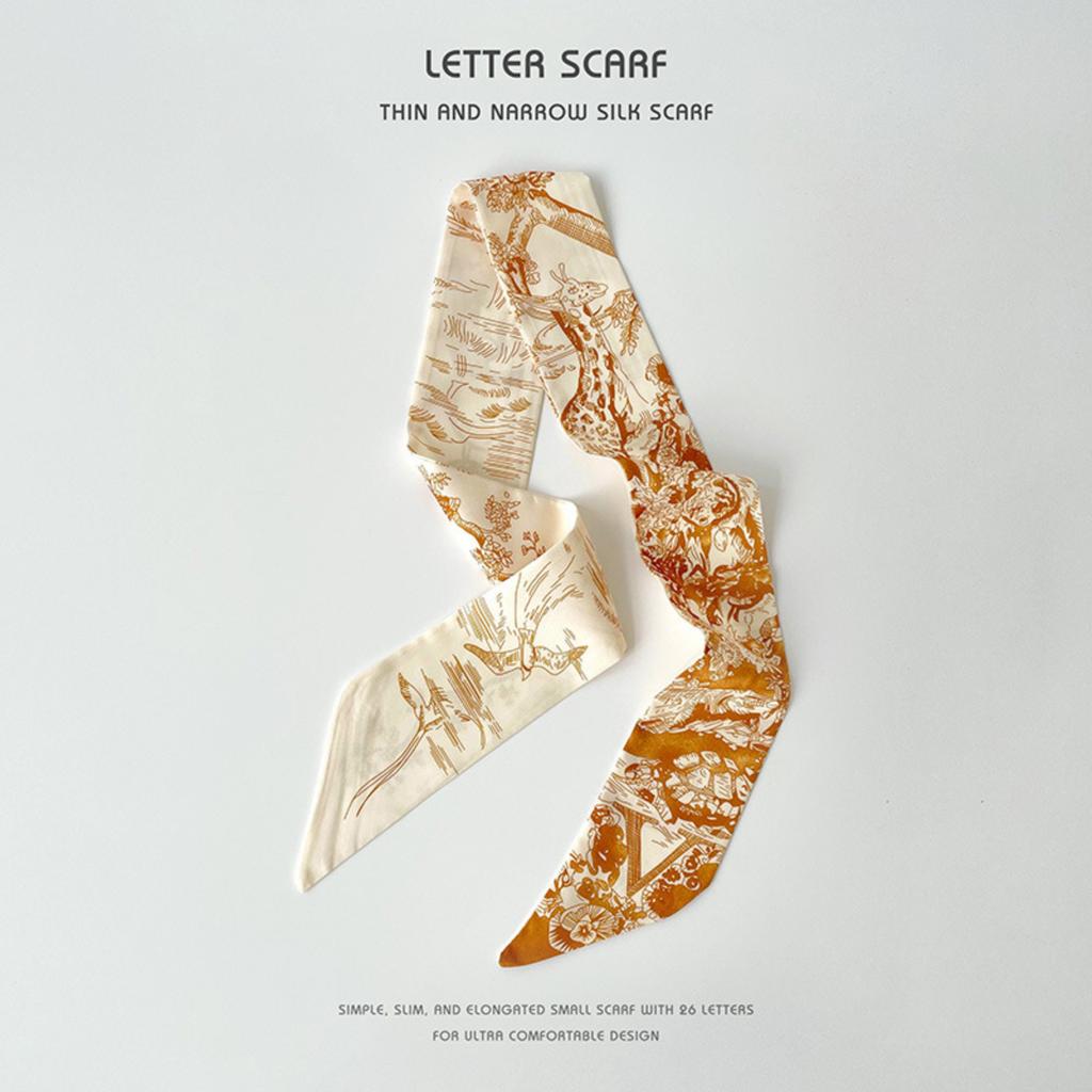 26-letter Floral Print Small Silk Scarf, Narrow And Long, For Tying Hair, Bags, Or As A Gift Decoration.