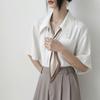 Summer Tie White Shirt Professional Chiffon White Shirt Women's Design Sense Niche Short Sleeve Top