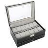 Double Layer PU Lther Wood Watch Holder, Watch Display Case Jewelry  Storage Box, Wristwatch Display Case for Rings rrings Bracelet Necklace 11.8 X 8.