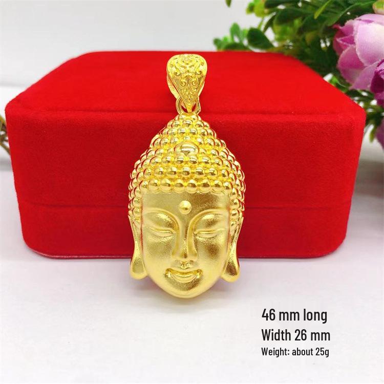 Gilded Brass Guanyin Head Pendant Necklace - Unisex Vietnam Sand Gold Jewelry