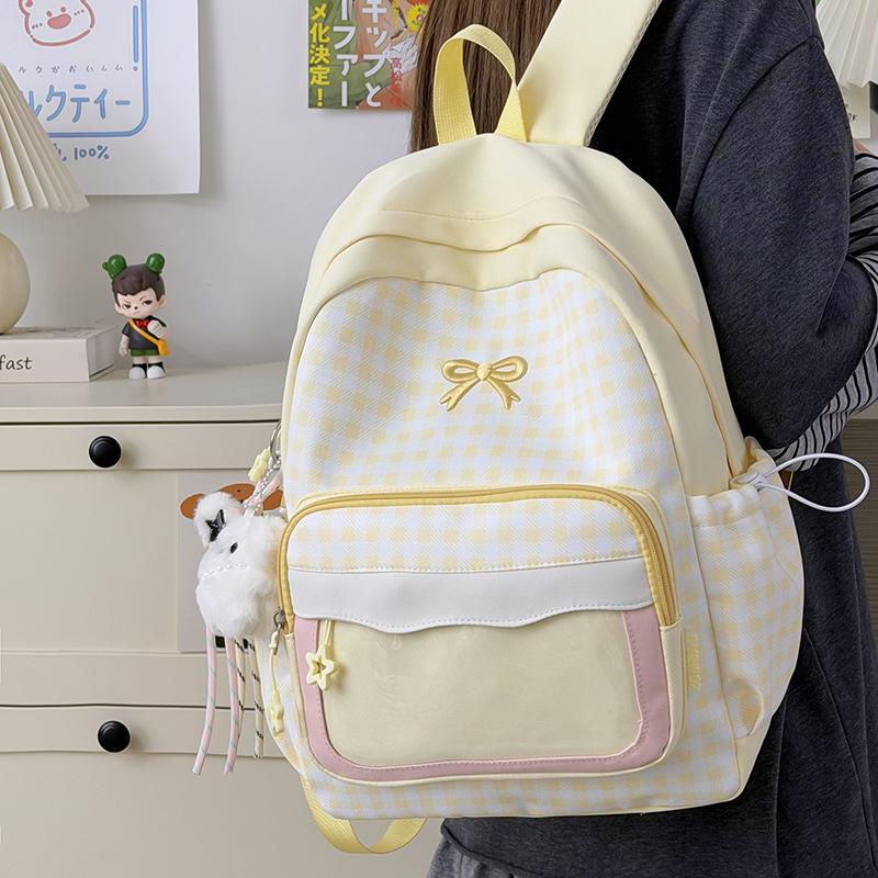 Schoolbag Japanese new high-value fresh and sweet plaid backpack, junior high school student schoolbag for women, lightweight and large-capacity