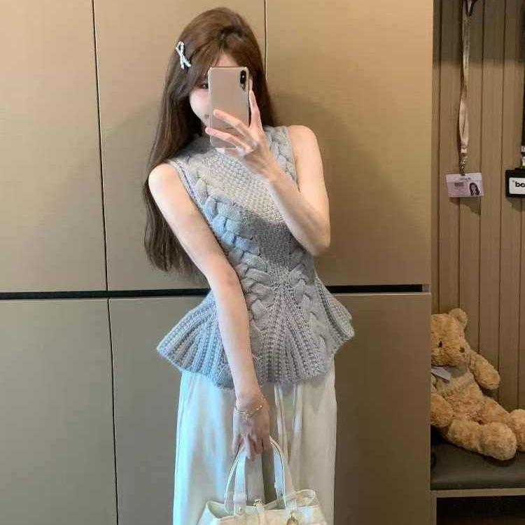 

Женский трикотажный топ в корейском стиле для ранней весны, уникальный, приталенный, без рукавов, с высоким воротом, изысканный, весенний, для горячей девушки, приталенный, с темпераментом XL