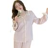 Cute Girl Princess Style New Long-Sleeved Ice Silk Pajamas Women'S Summer Sweet Lace Loungewear Two-Piece Set
