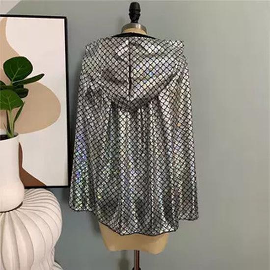 Halloween shiny fish scale pattern cape futuristic tech-inspired cloak children's role-playing stage costume performance shawl