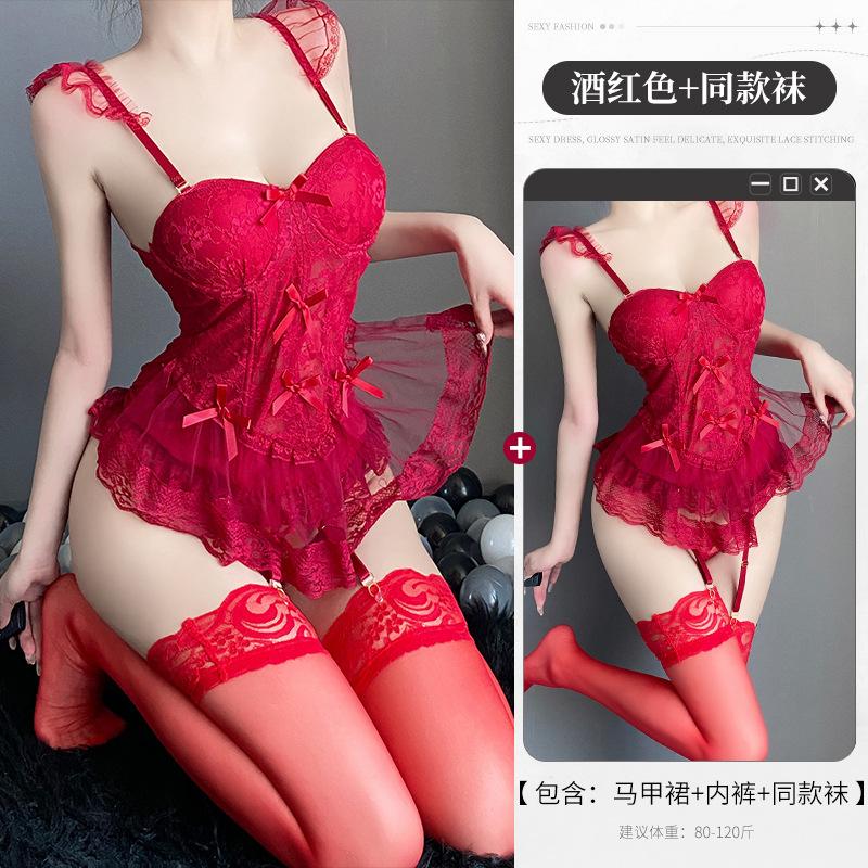 Sexy Pajamas Small Breasts Gather with Steel Rim Lace Mesh Suspender Vest High-end Pajamas New Women's