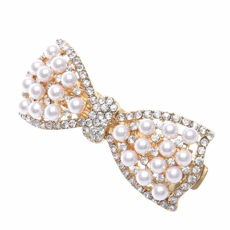 Wedding Bridal Bowknot White Pearl Crystal Hair Pins Hair Accessory
