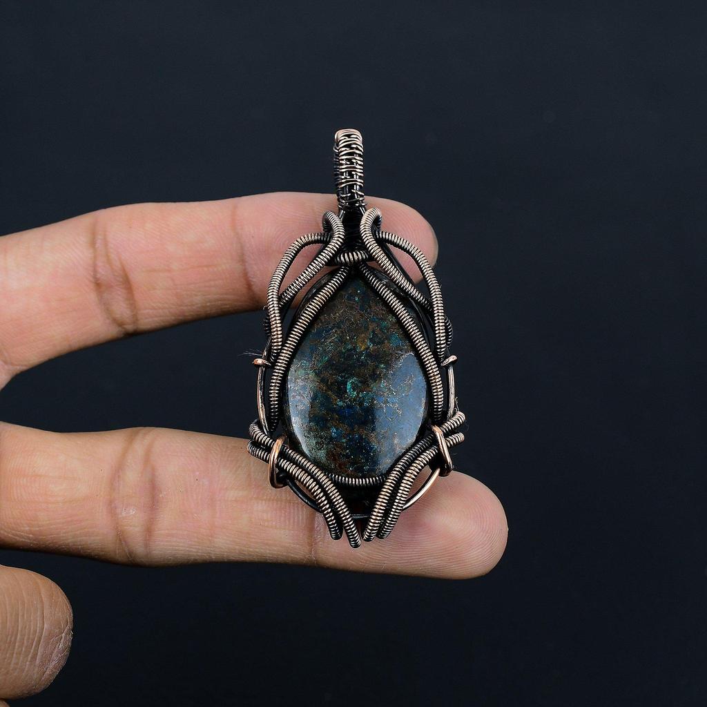 Blue Azurite Jewelry, 999 Copper Wire Wrapped Pendant Handmade Gemstone Jewelry, Gifts For Wife Brand New Pendant