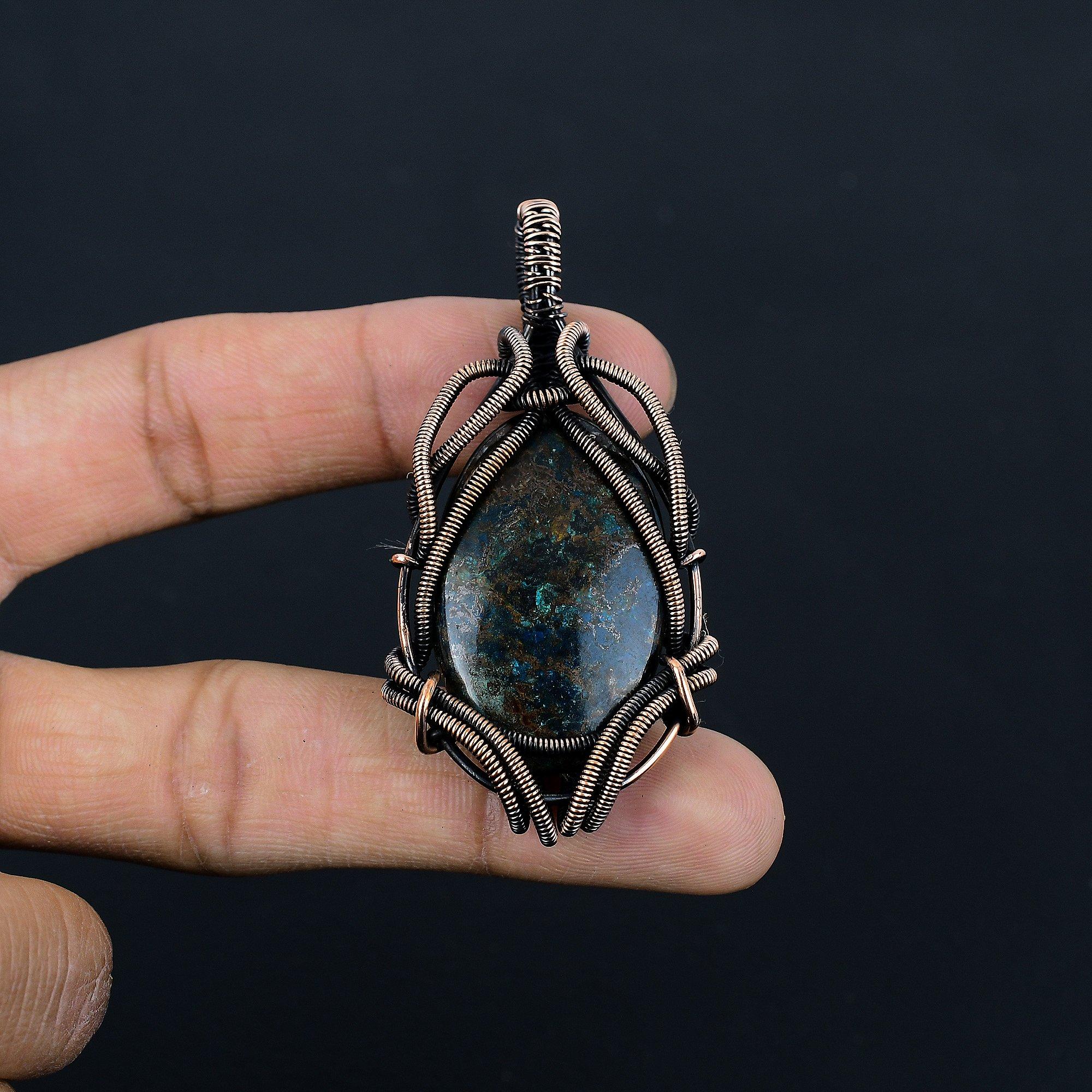 

Blue Azurite Jewelry, 999 Copper Wire Wrapped Pendant Handmade Gemstone Jewelry, Gifts For Wife Brand New Pendant 2.55 Inches