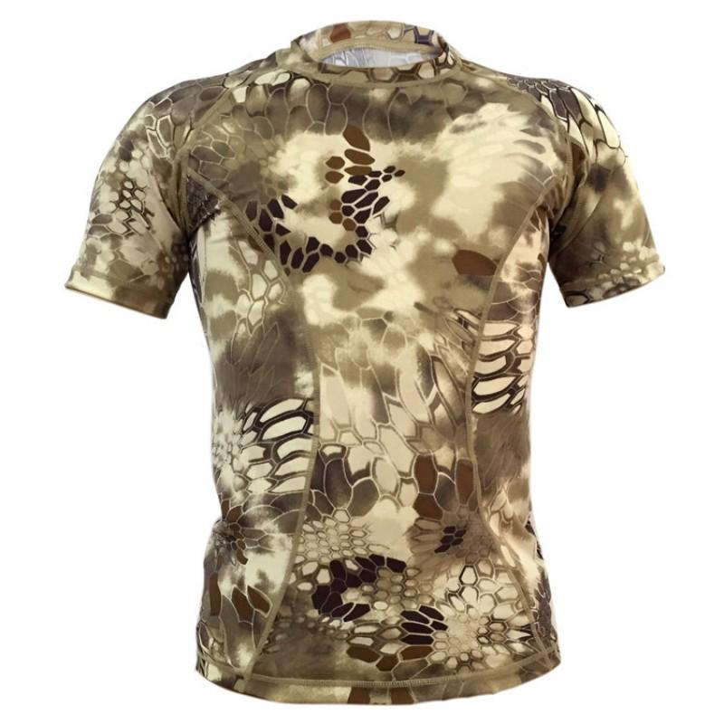

Camouflage Compression Stretch Sports Top Sweat-wicking Tight Short-sleeve Light Green Python Pattern XXL