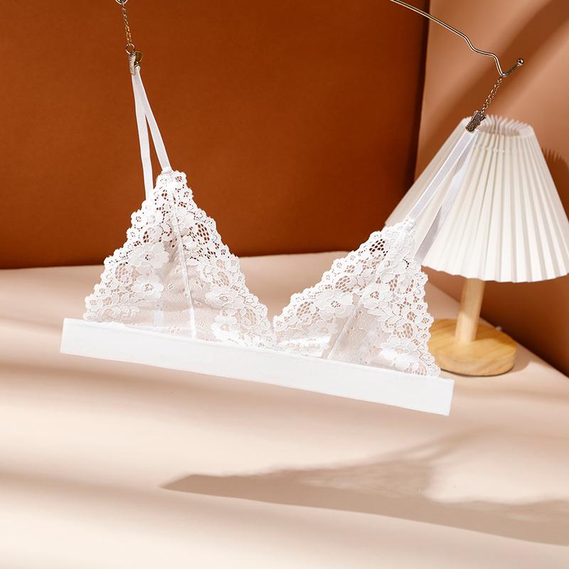 Blonde-BH uten stålring tube-topp tynn uten brystinnlegg dyp V-BH blonder blomstret sexy BH Bralette undertøy