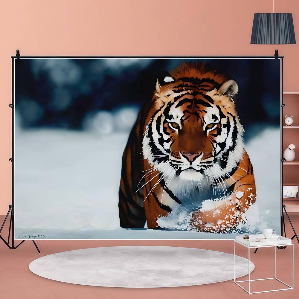 3D Dream Tiger Animal Background For Photography Bunny Easter Eggs Vintage Wood Board Kids Birthday Party Decor Backdrops