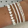 6pcs Set Of Delicate White Bead Heart & Shell Handmade Beaded Elastic Multi-Layer Bracelets For Valentine's Gift B082