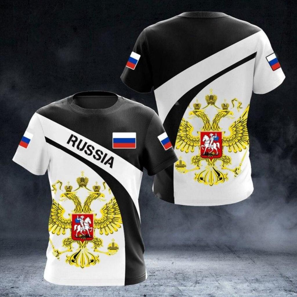 Russian Flag Printing Men's New Short-sleeved O-neck Shirt Men's T-shirt Sports Cool Oversized Clothing