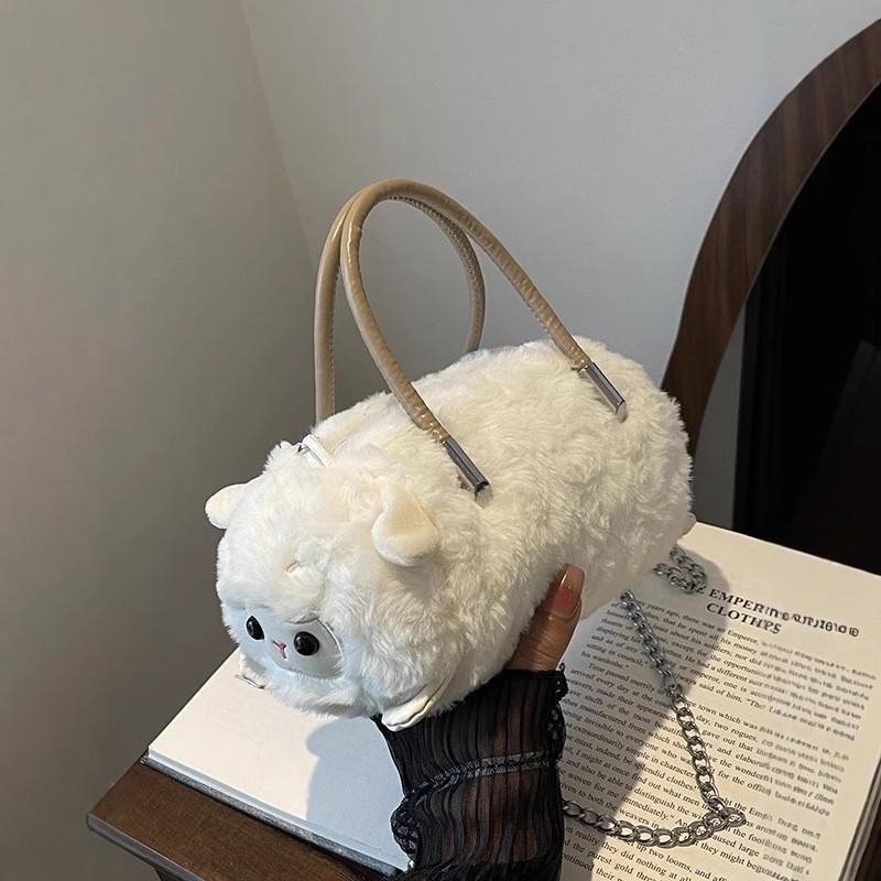 Bolsa Transversal de Pelúcia Capivara Ovelha Com Corrente de Zíper Para Meninas e Adolescentes