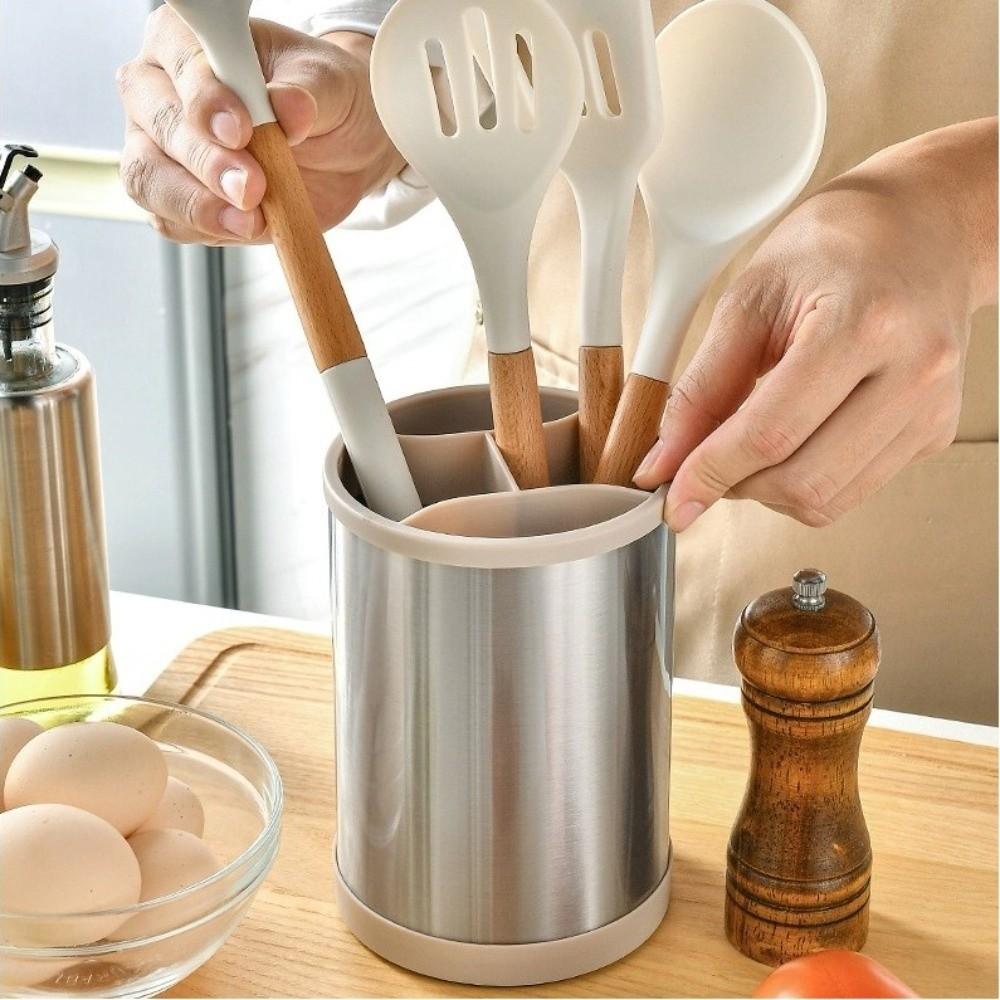 360° Rotating Utensil Holder Fork Tableware Stainless Steel Cutlery Drainer Multi-Function Kitchen Organizer Rack Kitchen