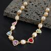 Hip-Hop Colorful Diamond Heart Pearl Splicing Necklace for Men Fashionable Personality Men's Collarbone Chain