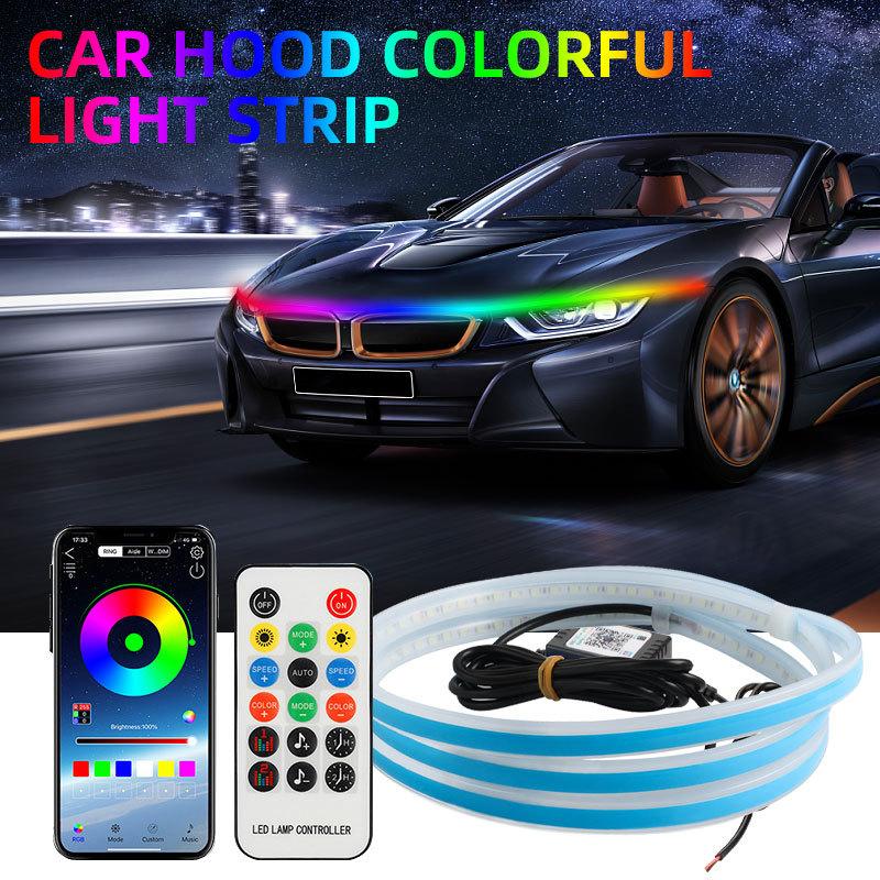 RGB Car Hood Light Led Colorful Flowing Headlight Decorative Atmospere Lamp Modified Daytime Running Lights APP Remote Control