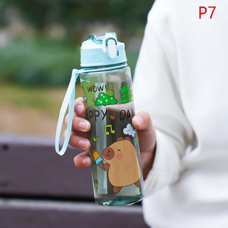 Sticlă de apă Capibara 750 ml Etanșă Drăguță Sticlă de băut cu pai și curea de transport pentru camping în aer liber, sport și fitness Fără BPA