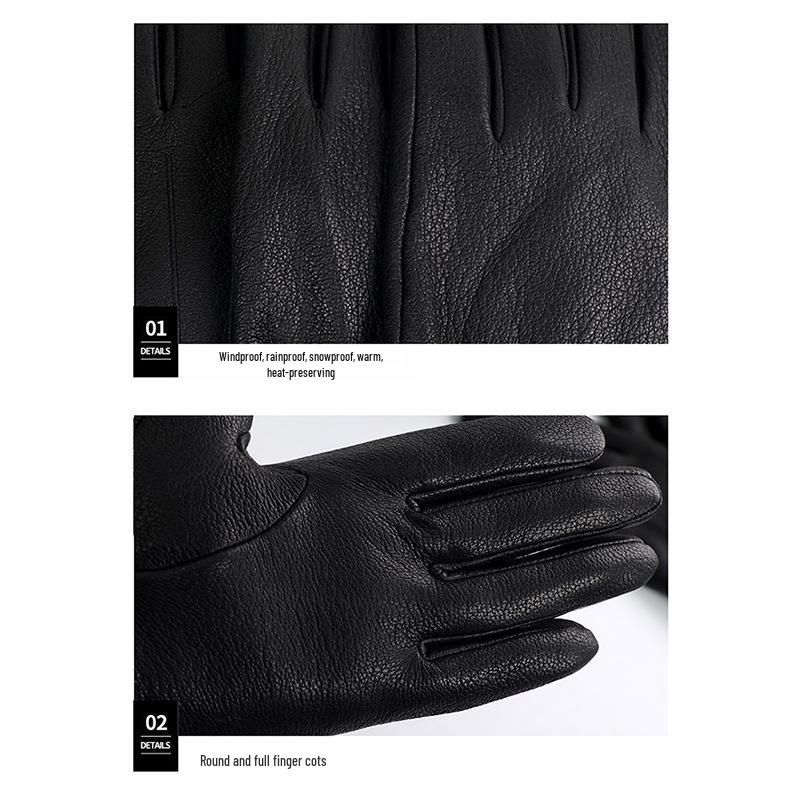 Men's Extra Thick Windproof Deer Leather Motorcycle Gloves