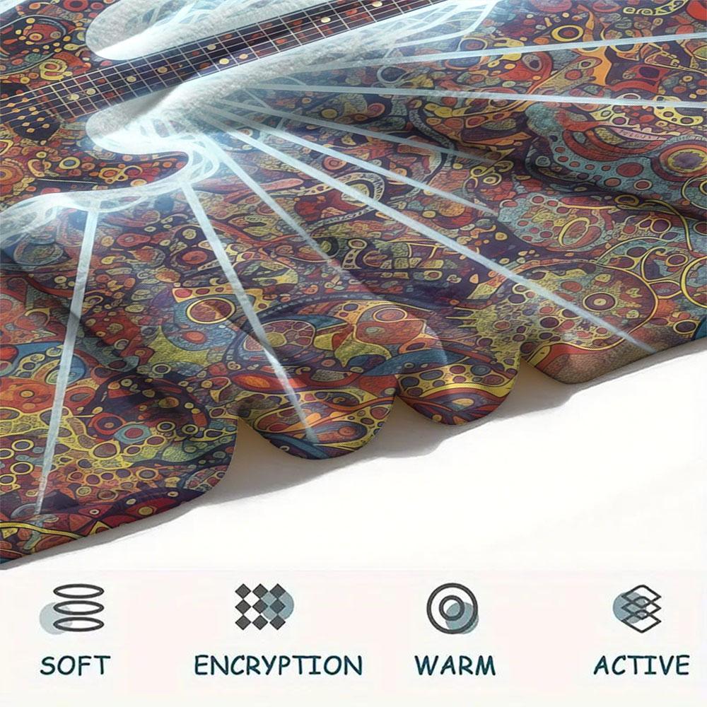 1Pc Vintageguitar Print Flannel Blanket, High quality Comfortable for All Seasons, Home Decor, Warmth and Comfort, Perfect for Christmas Gifts