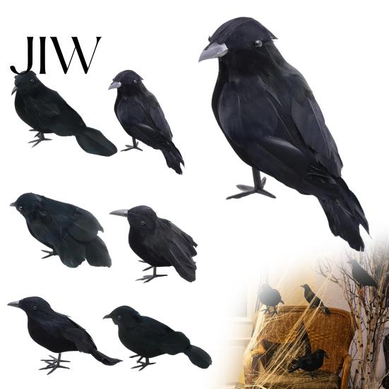 DIY Halloween Craft Supplies Realistic Black Crow Decor, Lifelike Feathered Raven Figurine Prop Creepy Home Decor Items for Haunted House, Artificial