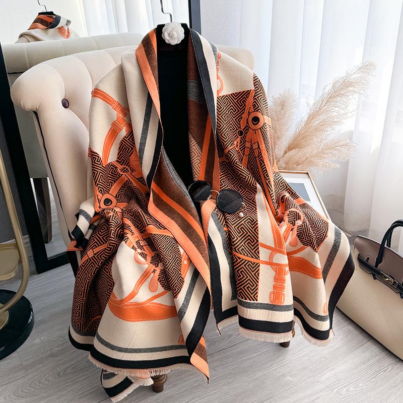 Horses Versatile Temperament Autumn And Winter Thickened Scarf Long Outer Shawl Fringed Jacquard Cape Women