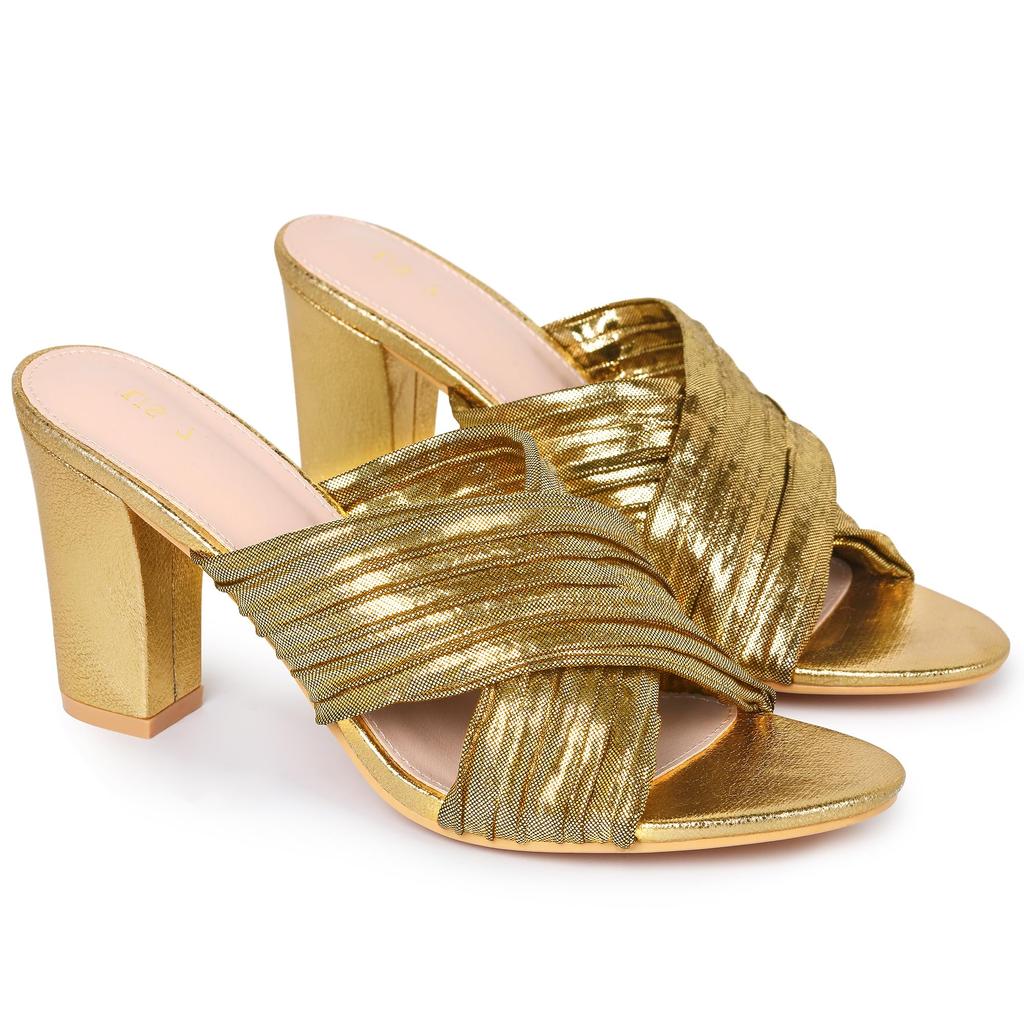 Allegra K Women's Slouch Slip-On Block Heel Slide Sandals, Gold, Size 25.5cm