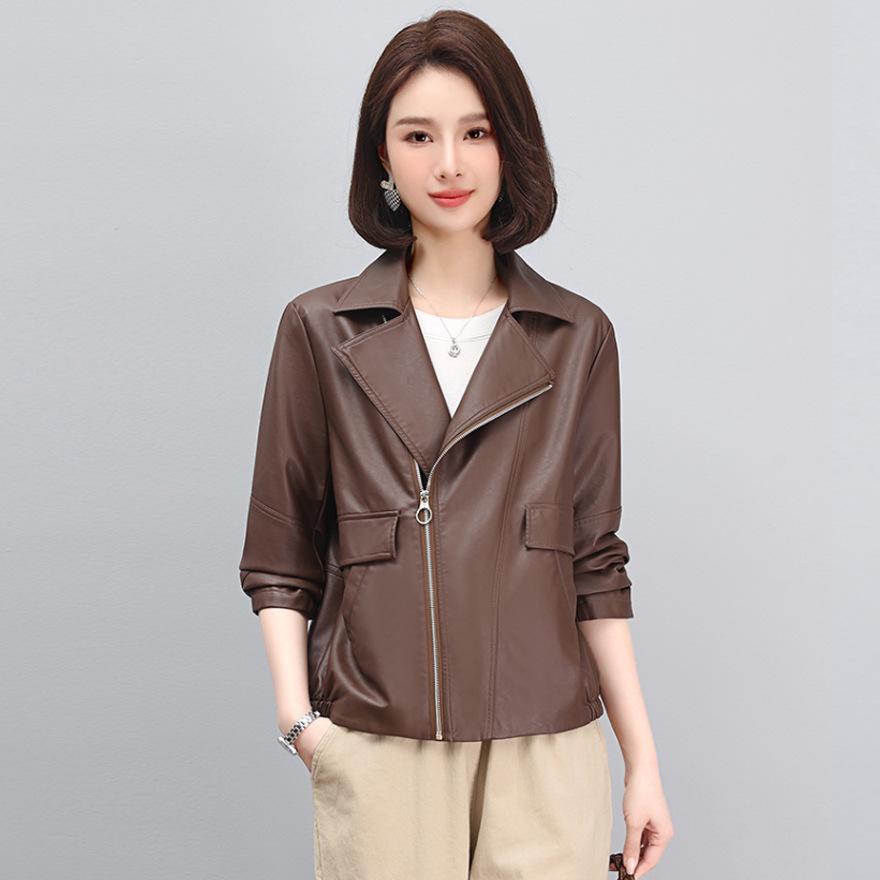 Retro short small leather jacket women's spring and autumn new design sense small casual motorcycle leather jacket