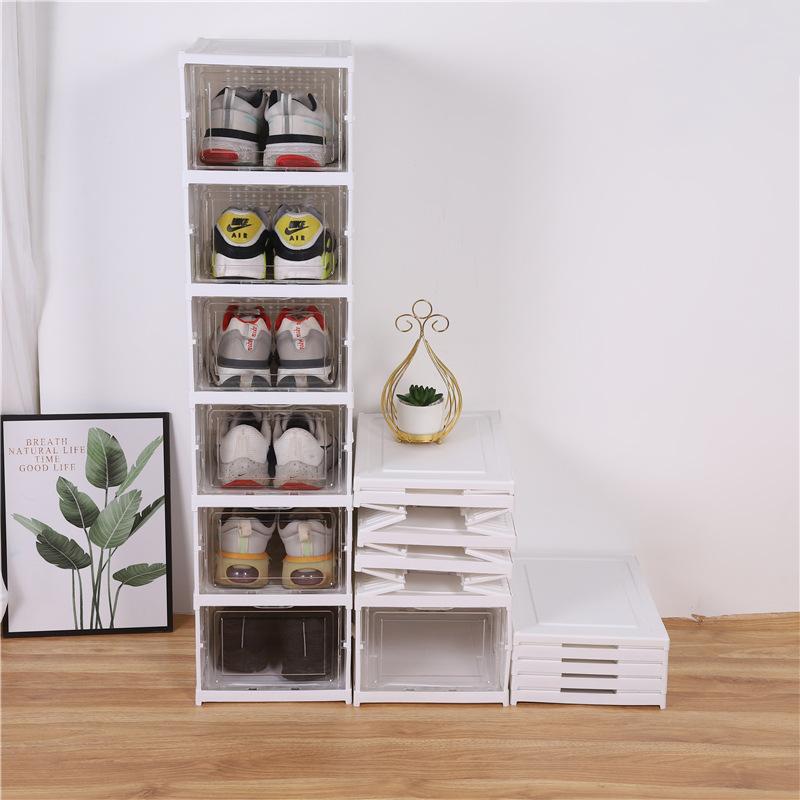 3 Layer Integrated Shoe Storage Boxes Home Organizer Folding Plastic Transparent Storage Shoe Wall Foldable Sneaker Rack Cabinet