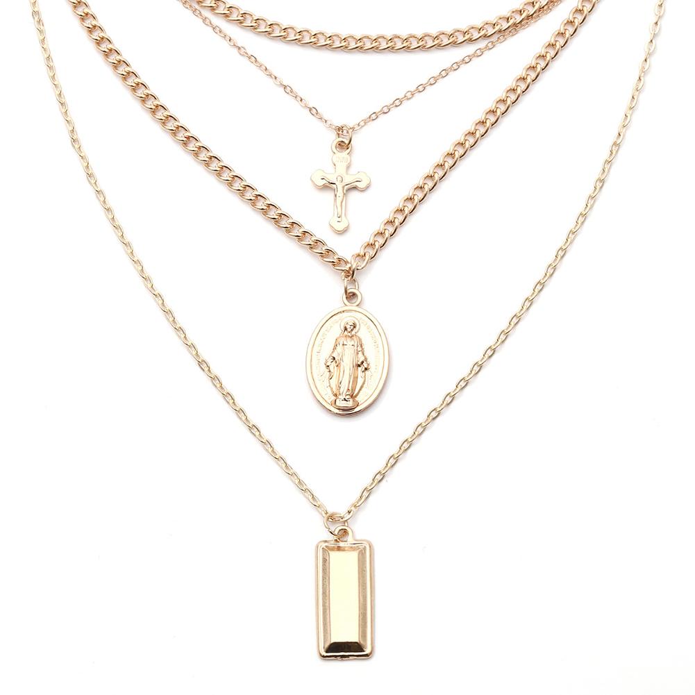 Vintage Exaggerated Personality Alloy Virgin Mary Cross Multilayered Pendent Necklace Birthday Gifts for Women, Girls, Mother