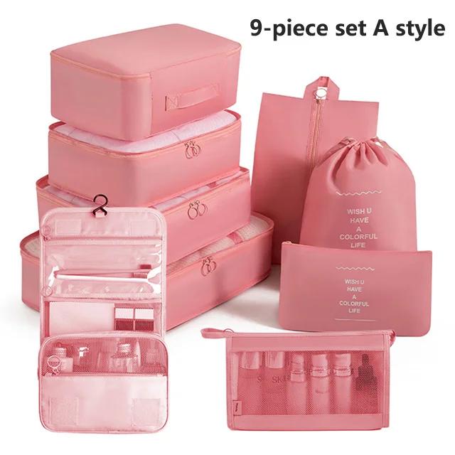 7-8-9-piece Set Travel Bag Organizer Clothes Luggage Travel Organizer Blanket Shoes Organizers Bag Suitcase Pouch Packing Cubes