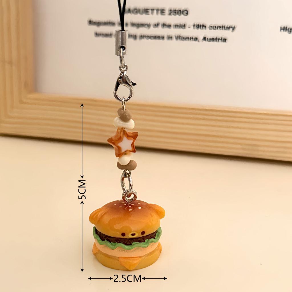 3 Pcs Burger Pendant Cartoon 3D Pendant for Cats and Puppies Mobile Phone Hanging Rope Student Keychain