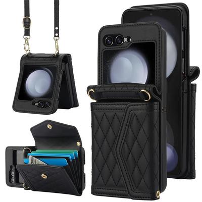 Husă din piele pentru suport de card de blocare pentru Samsung Galaxy Z Flip 6 5 4 3 Flip6 Flip5 Flip4 Flip3 5G Husă portofel pentru telefon