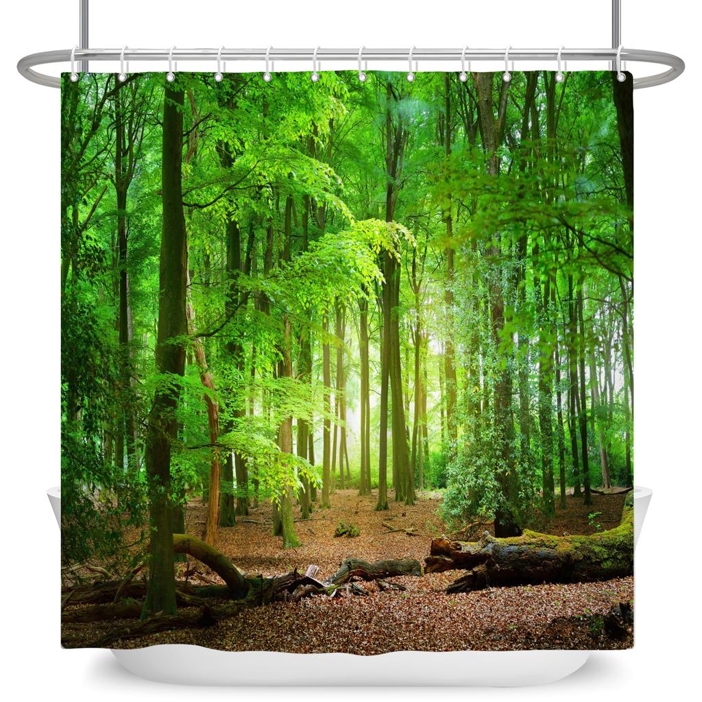 Tropical Forest Shower Curtain Natural Scenery Waterproof Trees Moss Bathroom Partition Screen Bath Curtain Polyester With Hooks