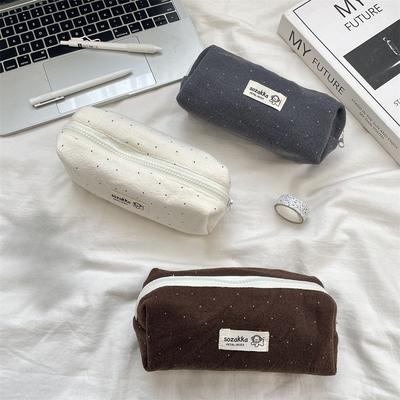 Woolen Korean-style Polka Dot Pen Case  Ins Stationery  Large Capacity  High Appearance Level Small Student Miscellaneous Storage Bag