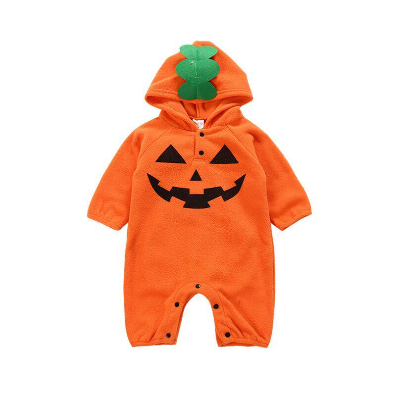 Halloween Hooded Pumpkin Monster Romper - Snap Crotch Infant Onesie for Autumn/Winter