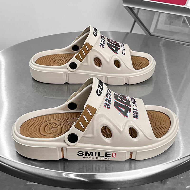Slippers men wear in summer, step on shit feeling with heel, drive two to work, outdoor large size beach sandals