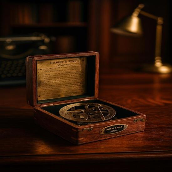 Brass Gilbert Son, 12.7 Cm Large Sundial Compass with Wood Box Anniversary Engraved Compass For Dad, Valentines Day Gift