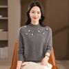 Fengxiao Women's 100% Wool Mock Neck Embroidered Sweater