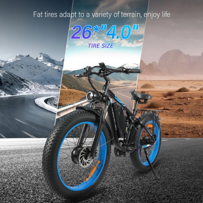 Ebike BLJ DP-2603 3000W Dual Motor 52V 32AH Battery, Front and Rear Shock Absorption, 26-inch Snow Tires, Adult E-Bicycle.