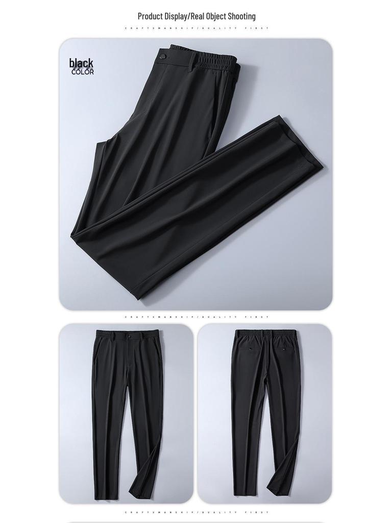 Men's High-End Quick-Drying Ice Silk Elastic Waist Straight-Leg Casual Business Pants